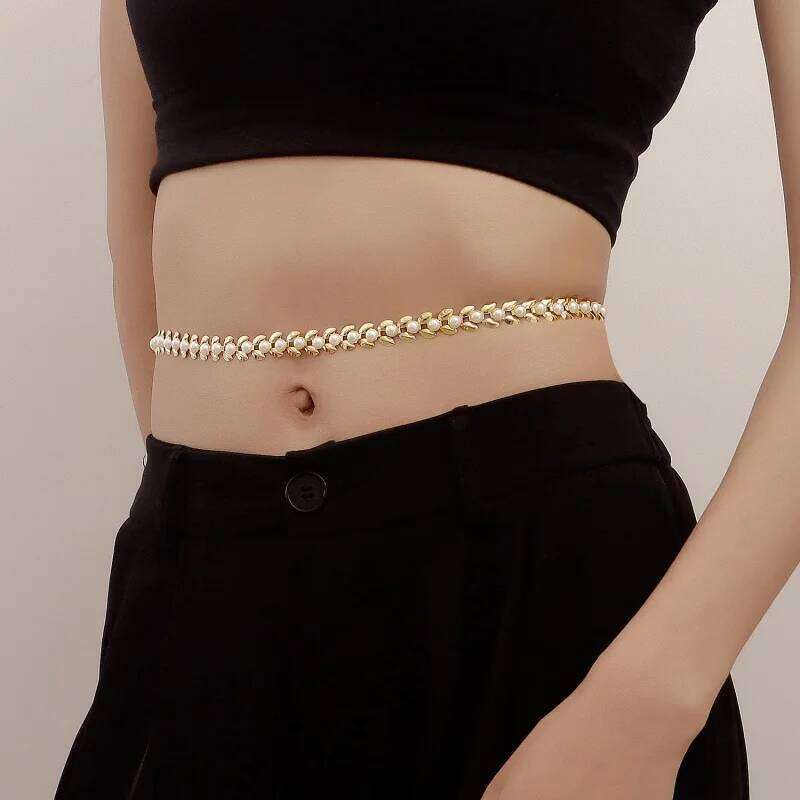 Imitation Belts Women With Dress Sub Sweater Multi-layer Pearl Waist Women's Simple Body Chain H260228