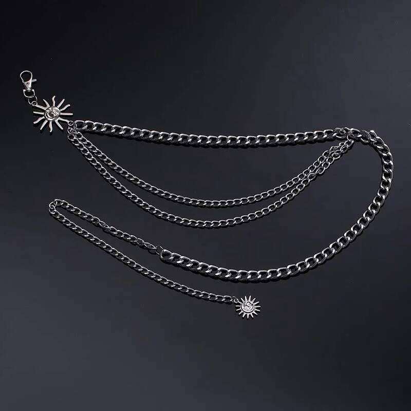 Exaggerated Metal Sun Tassel Waist for Women Trendy Gold Color Multi Layer Adjustable Body Chain Dress Jewelry Accessories H260228