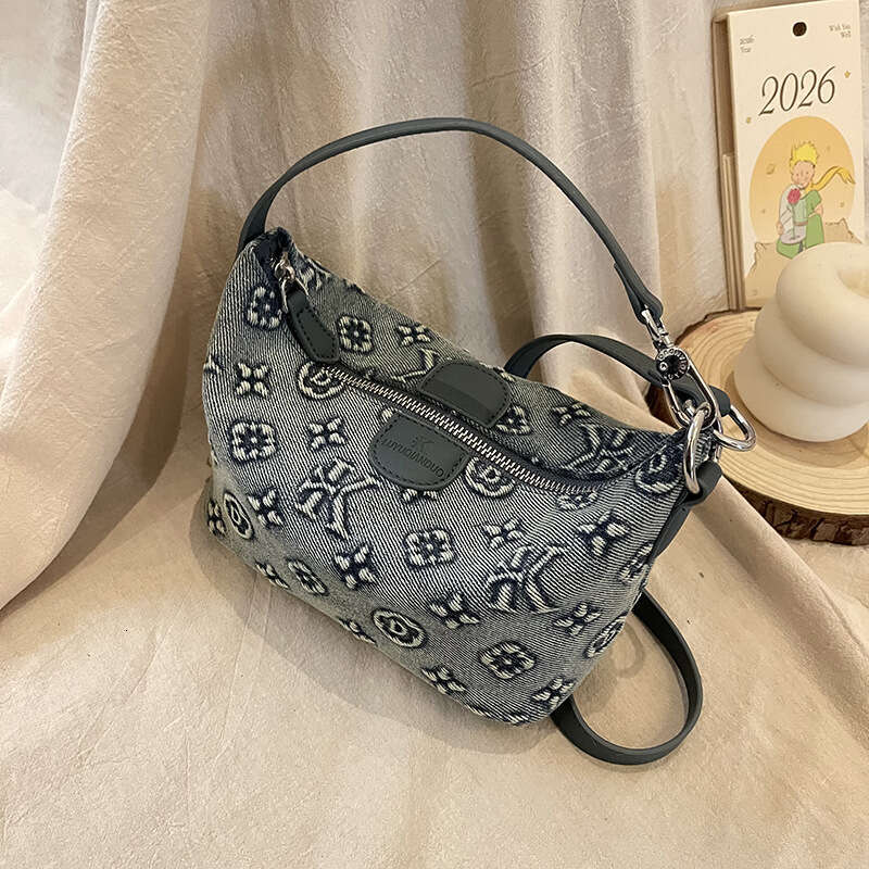 2026 New Small for Women, High-End Embroidered Tote Bag, Denim, Light Luxury, Versatile, Fashionable Shoulder and Crossbody Bag