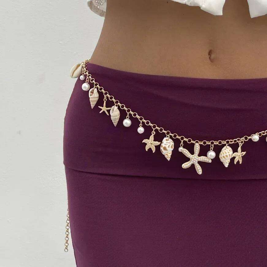 Women's Bikini Bohemian Summer Beach Shell Waist Seaside Pearl Starfish Conch Pendant Body Chain H260228