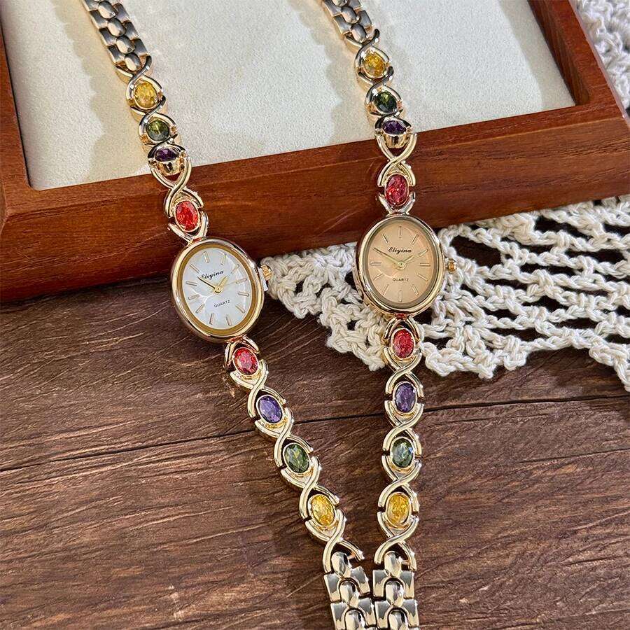 New Arrival TikTok Diamond Embedded Oval Shape Miniature Retro Rainbow Luxury Elegant Compact Design Direct Sale H260228