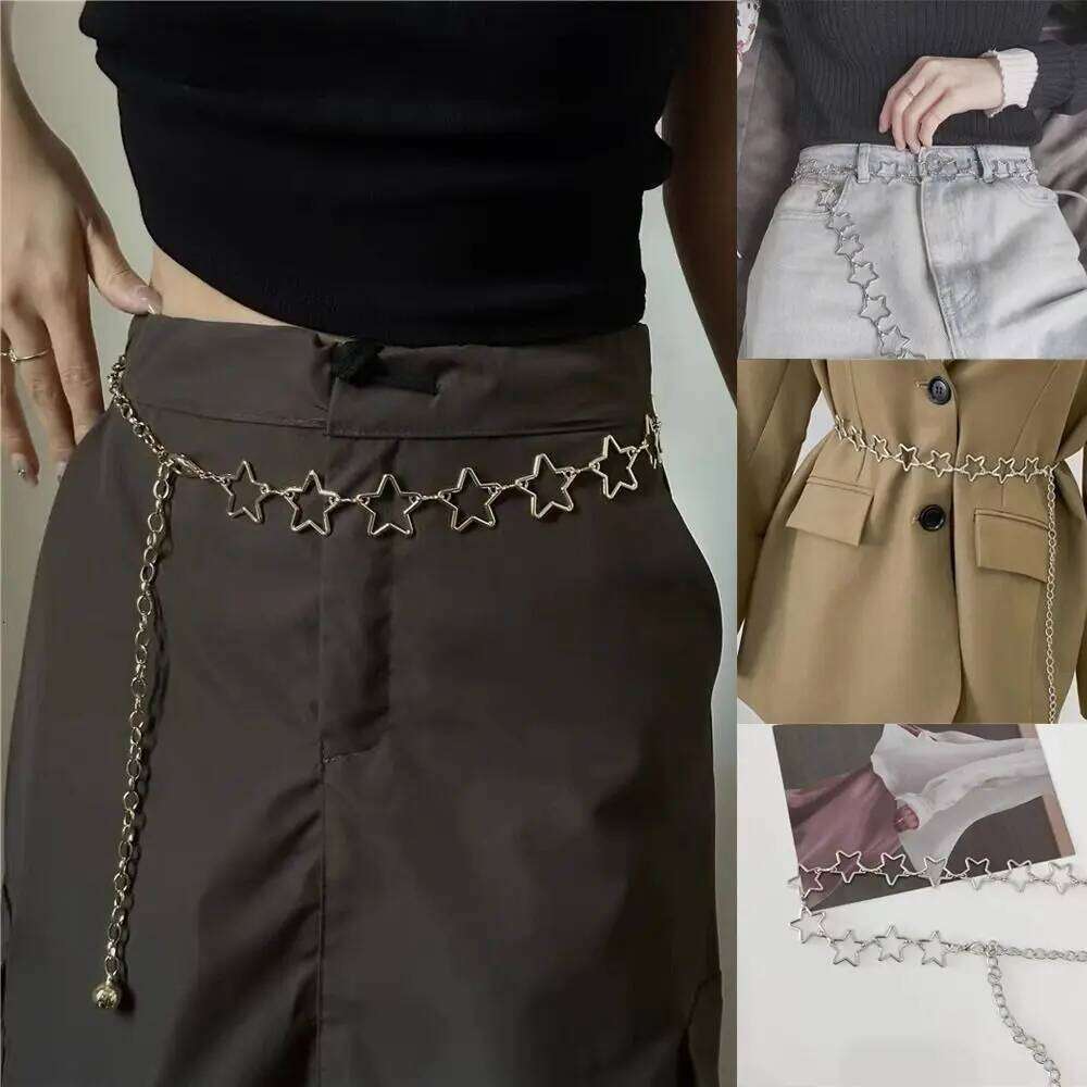 Fashion Punk Style Metal Belts Retro Decorative Hollow Out Stars Belt Clothing Accessories Dress Waist Chain H260228