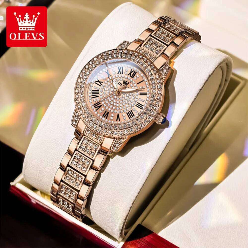 OLEVS 9943 Diamond for Women Starry Sky Dial Elegant Stainless Steel Waterproof Luminous Quartz Wrist Ladies H260228