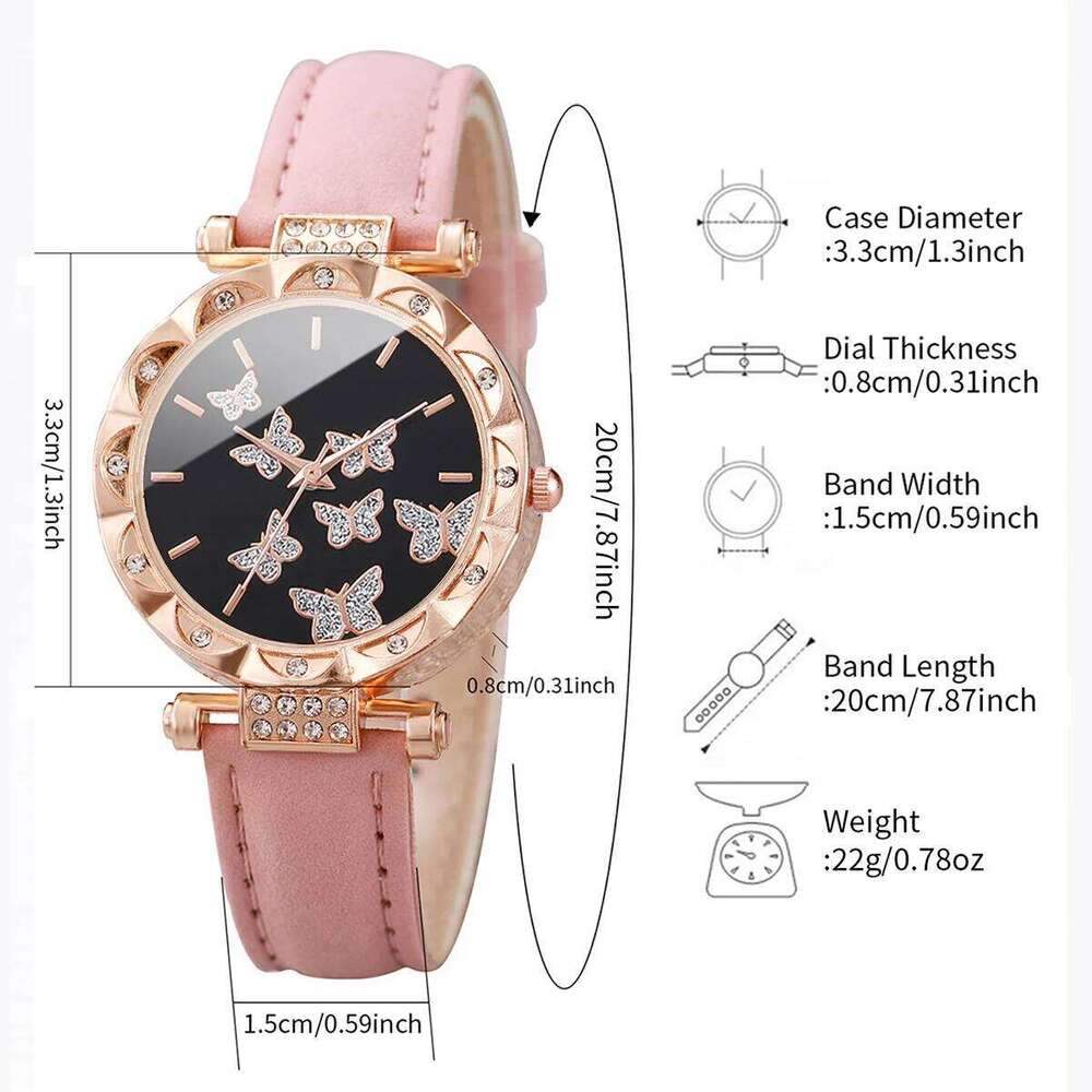 Women Fashion Butterfly Rhinestone Dial Wrist Ladies Casual Leather Strap Quartz Relogio FemininoWithout Box H260228