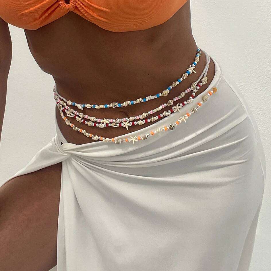 IngeSight.Z 3pcs/set Boho Starfish Conch Beads Waist Belly Chain for Women 2025 New Summer Beach Sexy Bikinis Body Jewelry Gift H260228