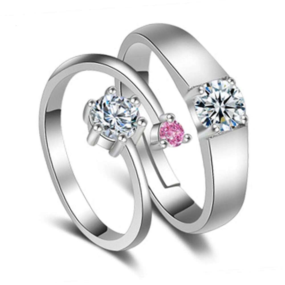 Romantic Couple Set Shiny Lab Diamond 2Pcs Adjustable Rings Fashion Wedding Engagement Promise Jewelry for Men Women H260228