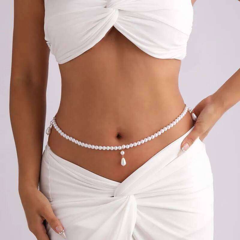 Exquisite Elegant Imitation Waist for Women Fashion White Pearl Beaded Temperament Belly Chain Body Jewelry Gifts H260228