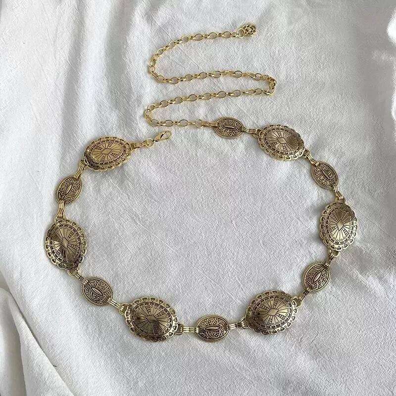 Retro Style Women's Metal Waist Chain Accessories Fashion Y2K Skirt Dress Waistband Girls Punk Circle Carved Belts Decorative H260228