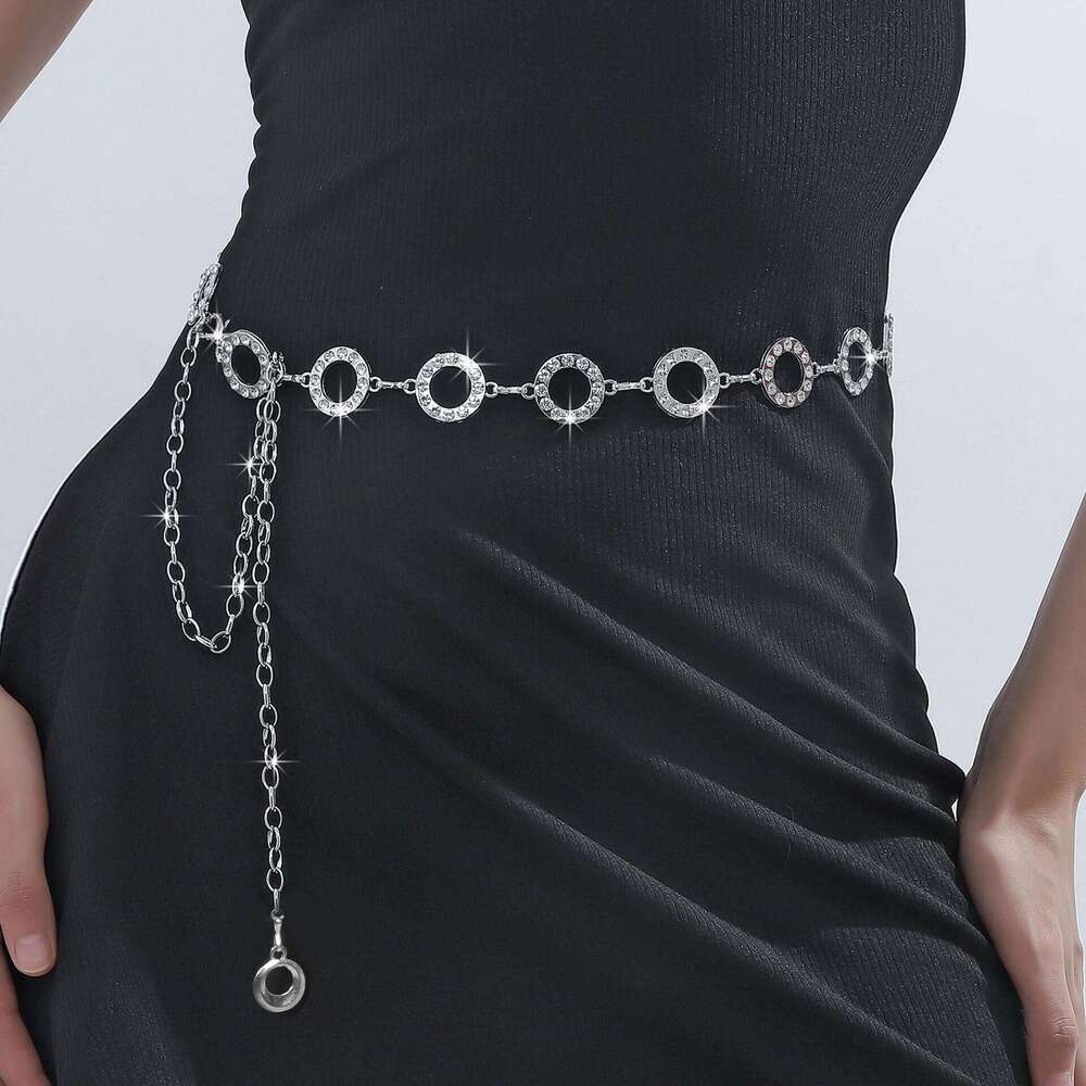 Fashion single-layer alloy waist banquet party rhinestone ring women's body chain H260228