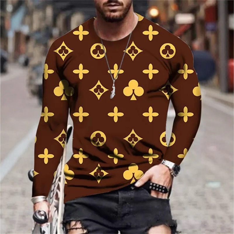 Luxury Brand Designer Clothes Foreign Trade Autumn New Casual T-Shirt Men's Long Sleeve Round Neck 3D Printed Fashion Pullover T-Shirt Men's