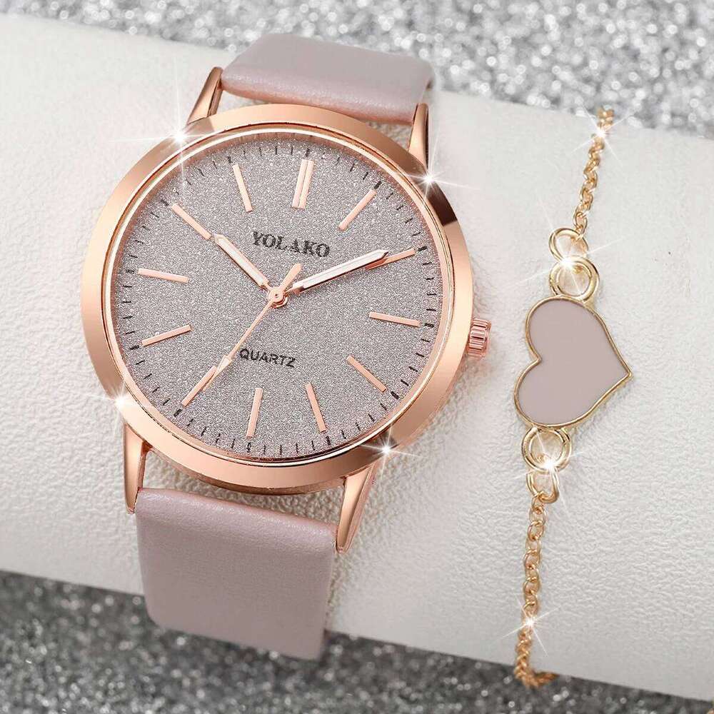 2PCS/Set Fashion Women Leather Strap Wrist es Ladies Casual Simple Dial Quartz With Heart Set Without Box H260228