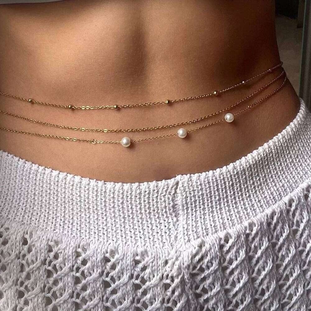 3Pcs Simple Boho Bikini Belly Chains for Women Sexy Gold Silver Color Imitation Pearl Waist Trendy Summer Beach Body Chain H260228