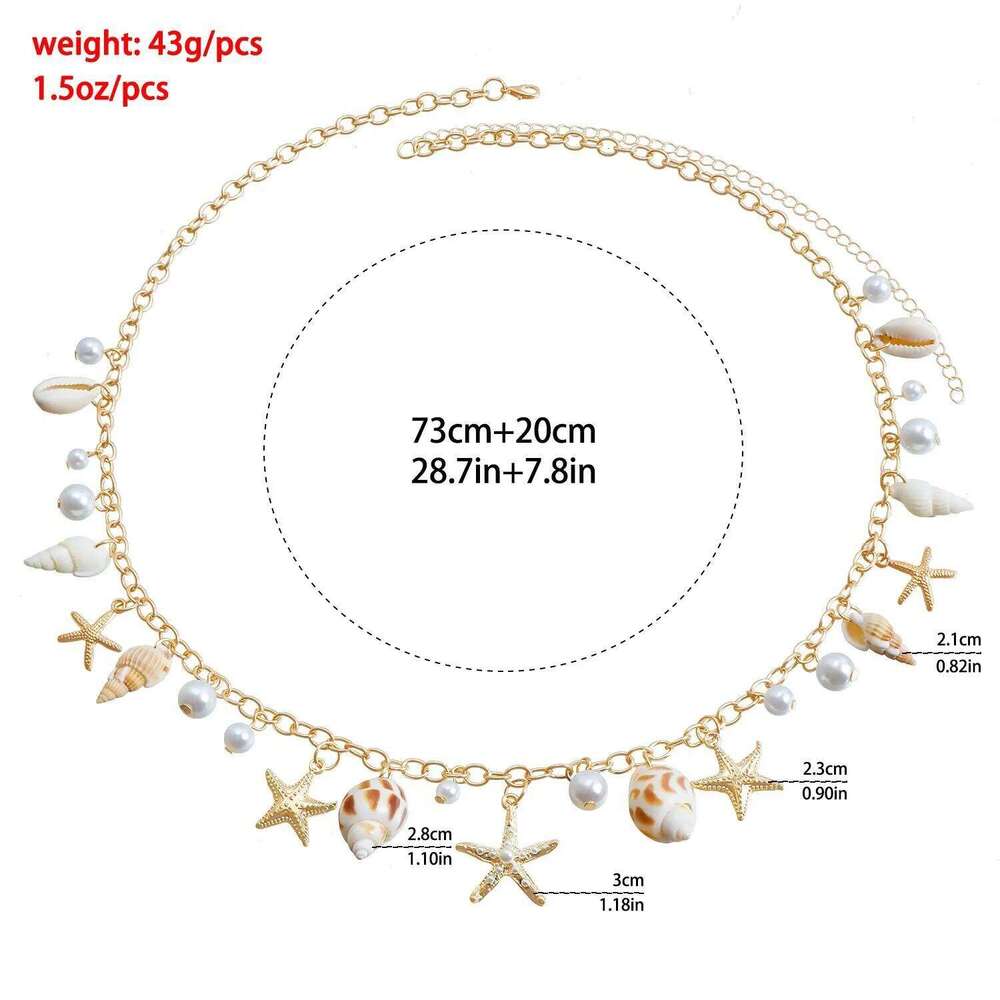 European and American Beach Shell Starfish Pendant Waist for Women, Fashion Imitation Pearl Tassel Body Chain H260228
