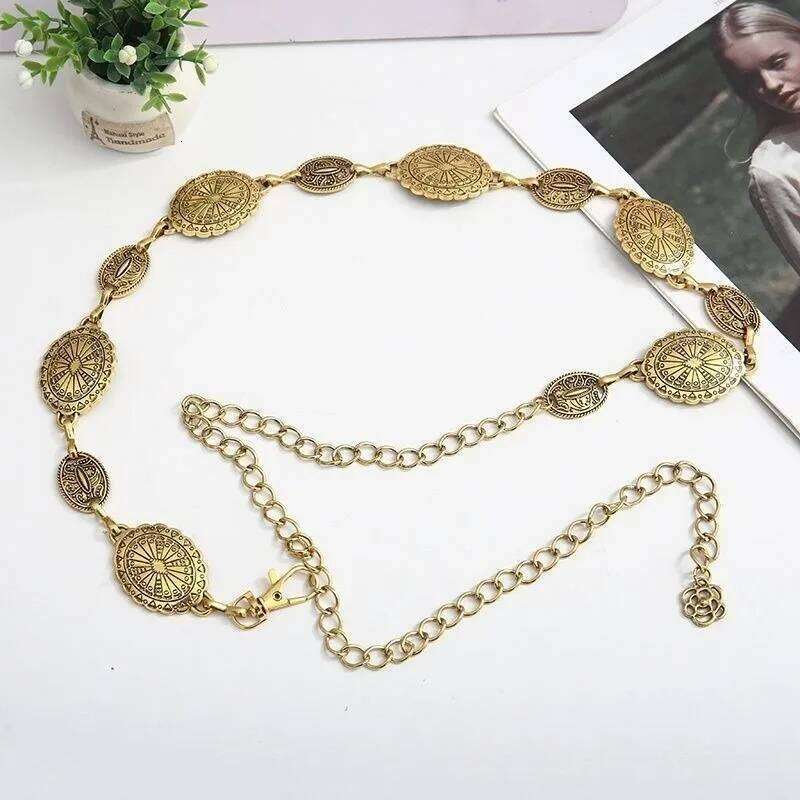 Bohemian Retro Disc Pendant Waist Chain Women Fashion Metal Belt Accessory for Dresses Ethnic Style Jewelry H260228