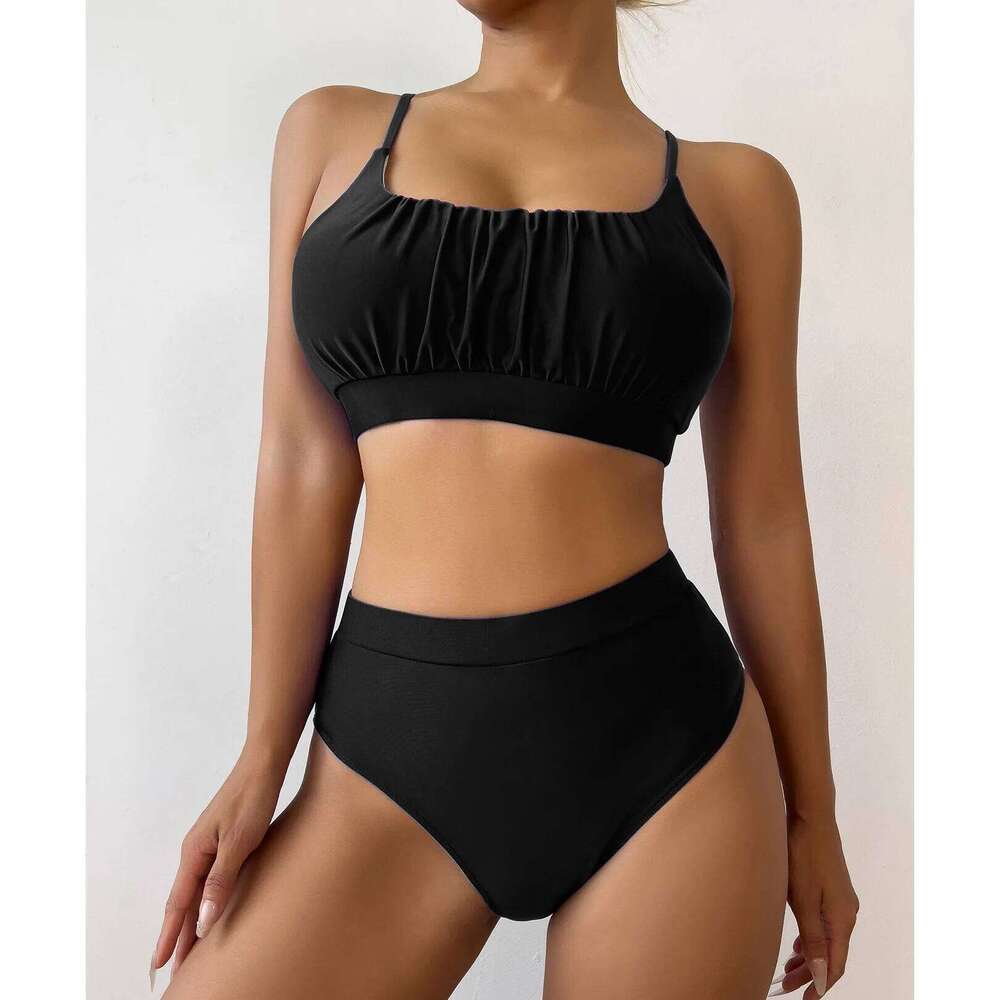 2026 Women's Swimsuit Solid Color High Waist Bikini Sexy Bathing Summer Holiday Beach Two Piece Panties Suit Ropa Z260301