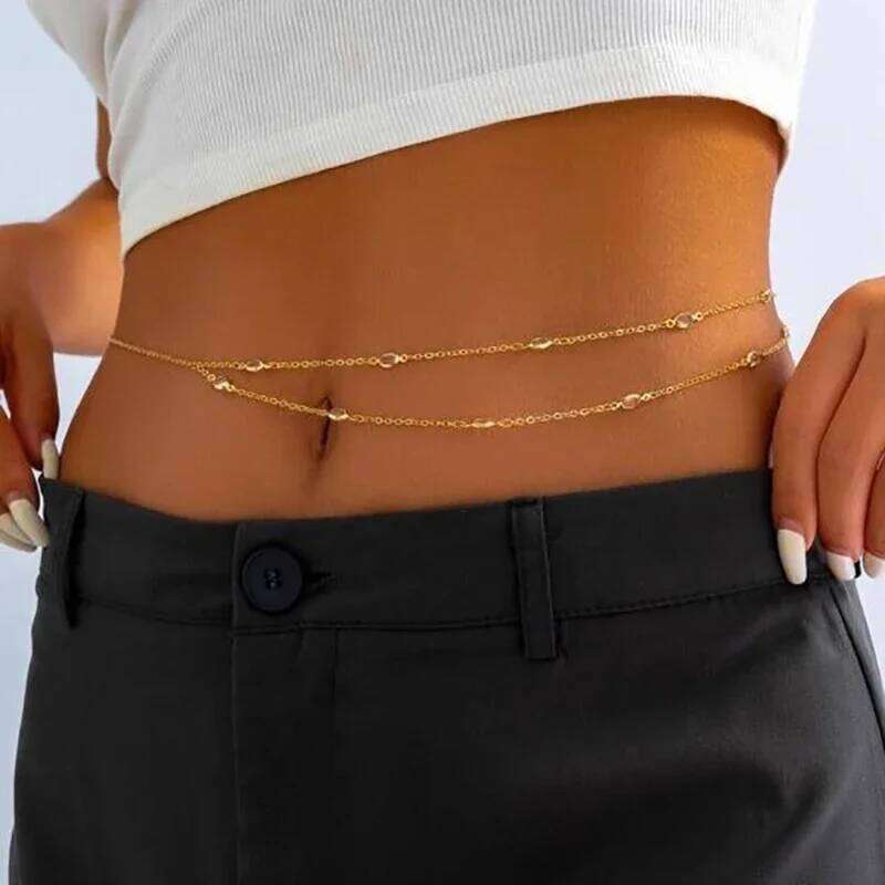 Minimalist Rhinestone Double Layer Casual Hip-hop Body Fashionable Retro Waist Chain H260228