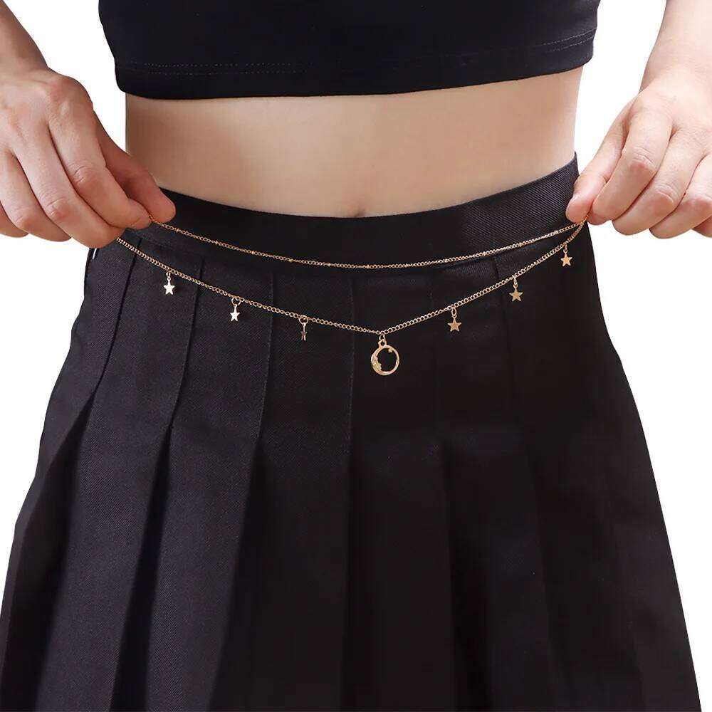 Fashion Moon Star Body Summer Beach Sexy Metal Charm Double-Layer Waist Chain Fashionable Women's Bikini Accessories H260228