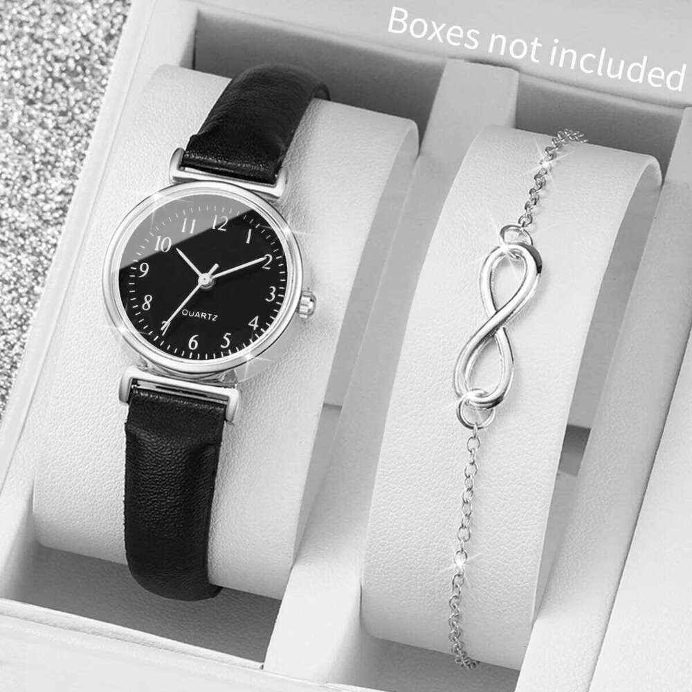 2PCS Fashion Small Arabic Dial Women es Ladies Leather Strap Quartz Wrist Set Reloj Mujer Without Box H260228