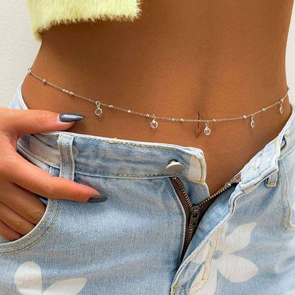 Trendy Minimalism Belly Chains for Waist Sexy Women Body Chain Jewelry Vintage Shiny Crystal Beach Vacation Accessories H260228