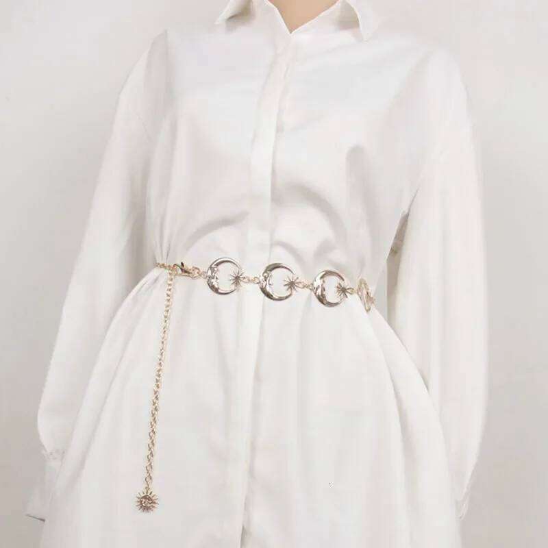 Gold Chain Belt Female Waist Moon Sun Metal Belts For Women Punk Dress Waistband Gothic Jeans Accessory Long Ketting Riem H260228
