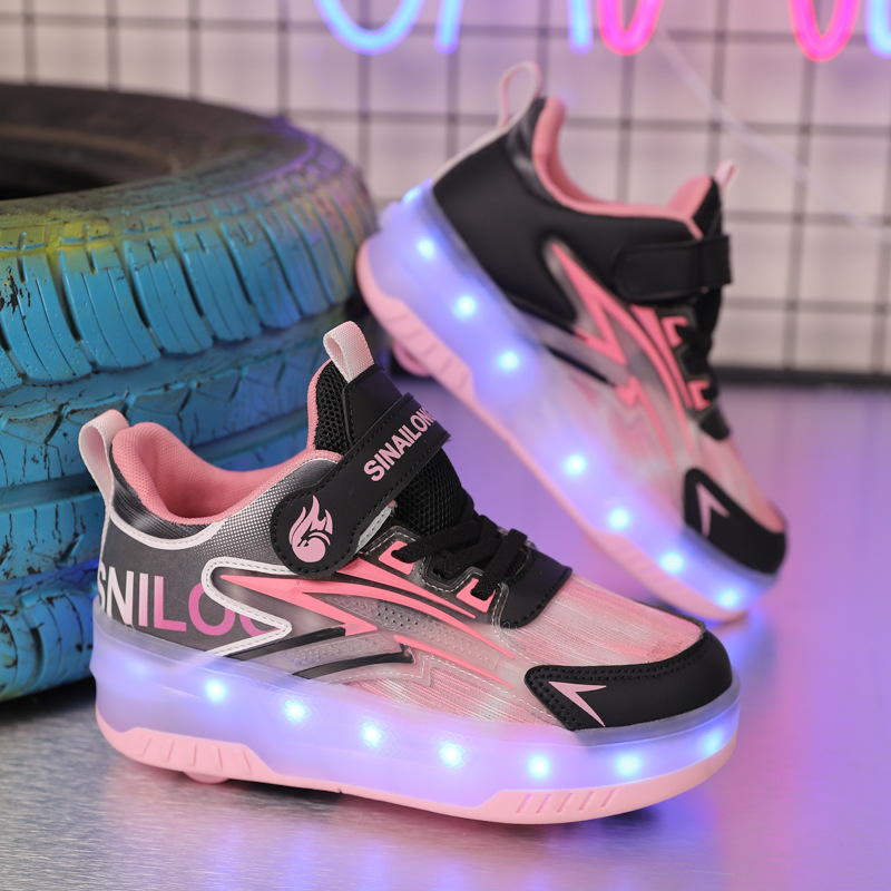 Free shipping Teenage Adult Roller Kids Shoes Sneakers Led Girls For Boys Luminous Sneakers 4-Wheel with Backlight Roller Skate Shoes Size 29-39