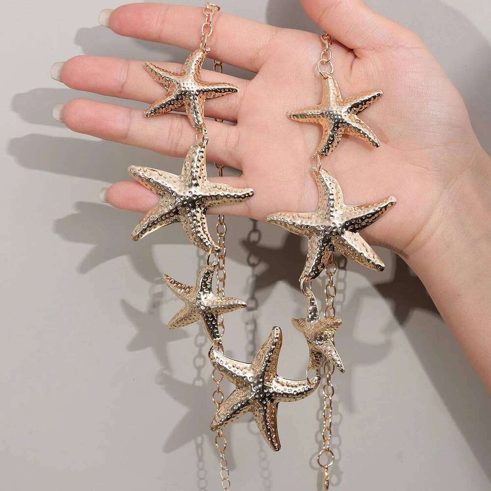 Vintage Gold Star Starfish Waist Metal Link Belly Belt Chain for Women Fashion Boho Summer Beach Bikini Body Jewelry H260228