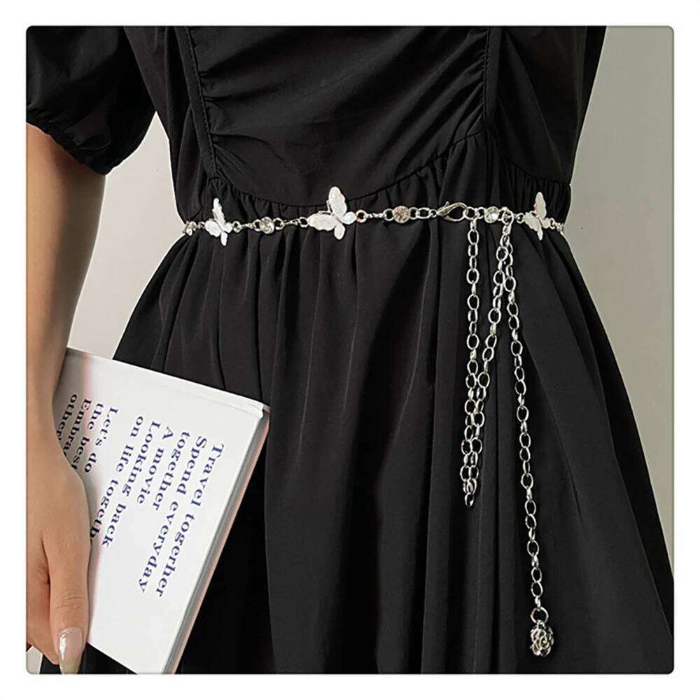 Fashionable Single-layer Retro Style Black And White Butterfly Waist Women's Body Chain Jewelry H260228