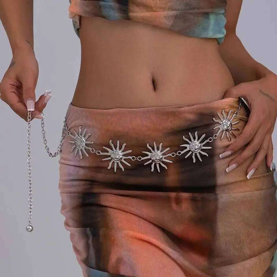 Salircon Boho Sunflower Adjustable Waist Belly Chain Women 2025 Summer Beach Vintage Sexy Bikini Gold Color Pendant Jewelry Gift H260228