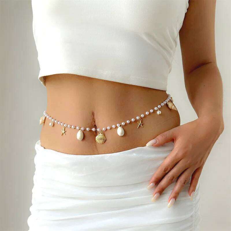 New Bohemian Pearl Shell Stylish Elegant Body Chain Women's Sexy Beach Vacation Summer Waist Jewelry Accessories H260228