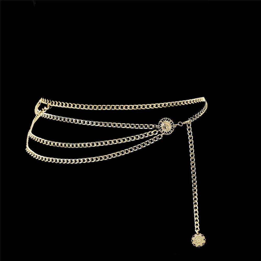 IngeSight.Z Bohemian Retro Style Multilayer Alloy Body for Women Round Pendant Belly Waist Chain Jewelry H260228