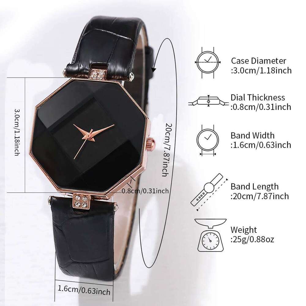 5PCS/Set Women's Fashion Leather Band Analog Quartz es Heart Jewelry SetWithout Box H260228