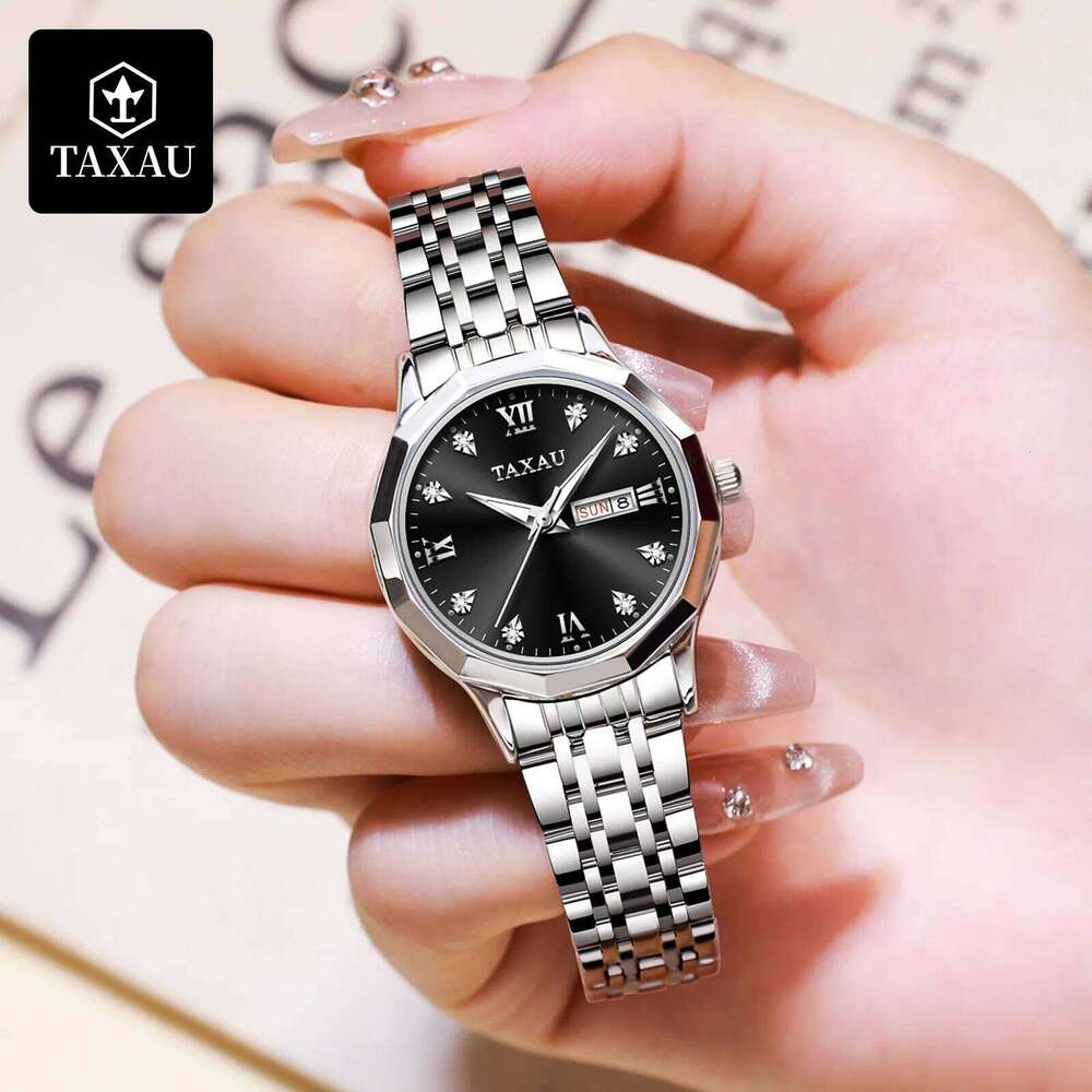TAXAU Elegant Fashion for Women Best Selling Original Stainless Steel Dual Calendar Waterproof Quartz Ladies H260228