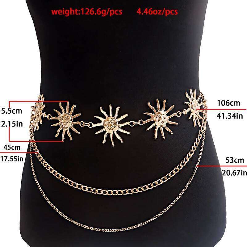 Multilayer Punk Gothic Moon Sun Metal For Women Dress Jewelry Chain Waist Belts H260228