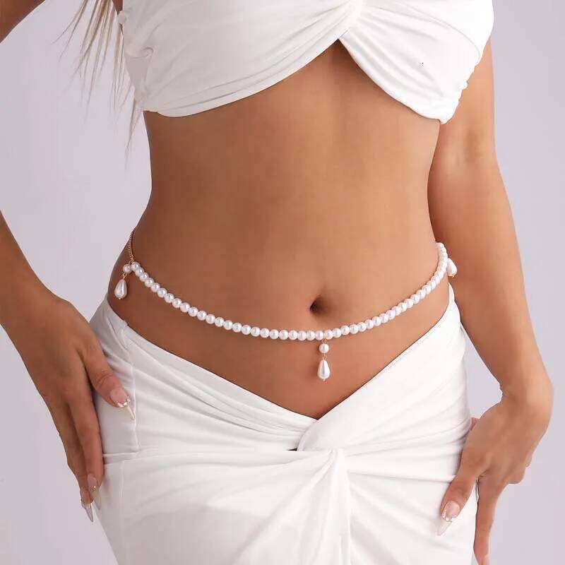 Exquisite Elegant Imitation Waist for Women Fashion White Pearl Beaded Temperament Belly Chain Body Jewelry Gifts H260228