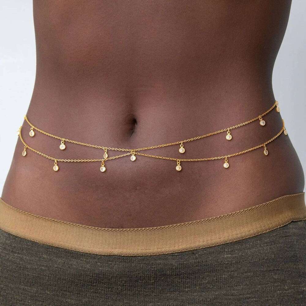 New Double-layer Rhinestone Tassel Women's Beach Fashion Crystal Body Chain Waist Accessory 2025 Bikini Accessories H260228