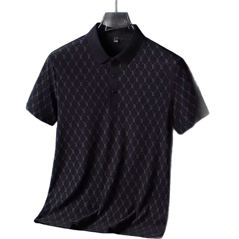 Luxury Brand Designer Clothes Men's Ice Silk Short-Sleeve T-Shirt 2025 Summer New Style Turn-Down Collar Casual Breathable Cool Letter Print Polo