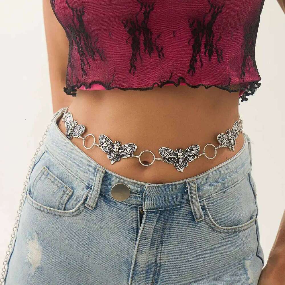 SHIXIN Goth Skull Butterfly Waist Belly for Women Vintage Moth Insect Metal Belt Body Chain Halloween Jewelry Accessories H260228