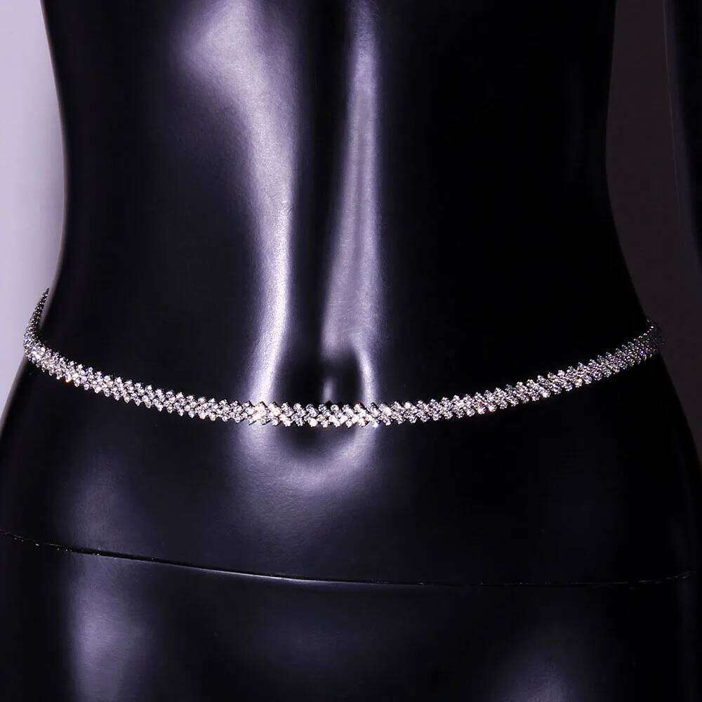 Rhombus Chunky Rhinestone Belt Body for Women Sexy Shiny Crystal Belly Chain Waist Jewelry Bikini Gift H260228