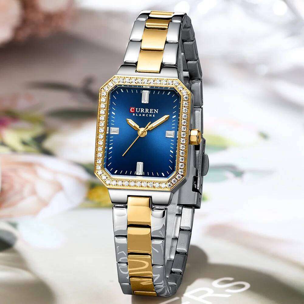CURREN Luxurious Elegant Women's es Classic Rectangular Dial with Rhinestones Luminous Hands Waterproof H260228