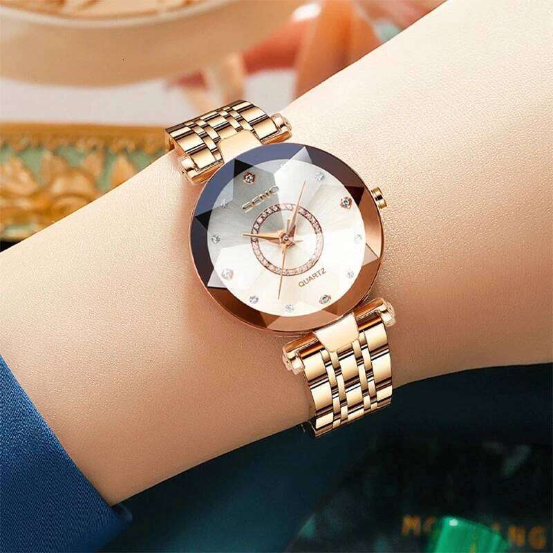 SENO Ocean Star Crystal 2025 Top Brand Luxury Rose Gold Women For Ladies Wrist Relogio Feminino H260228