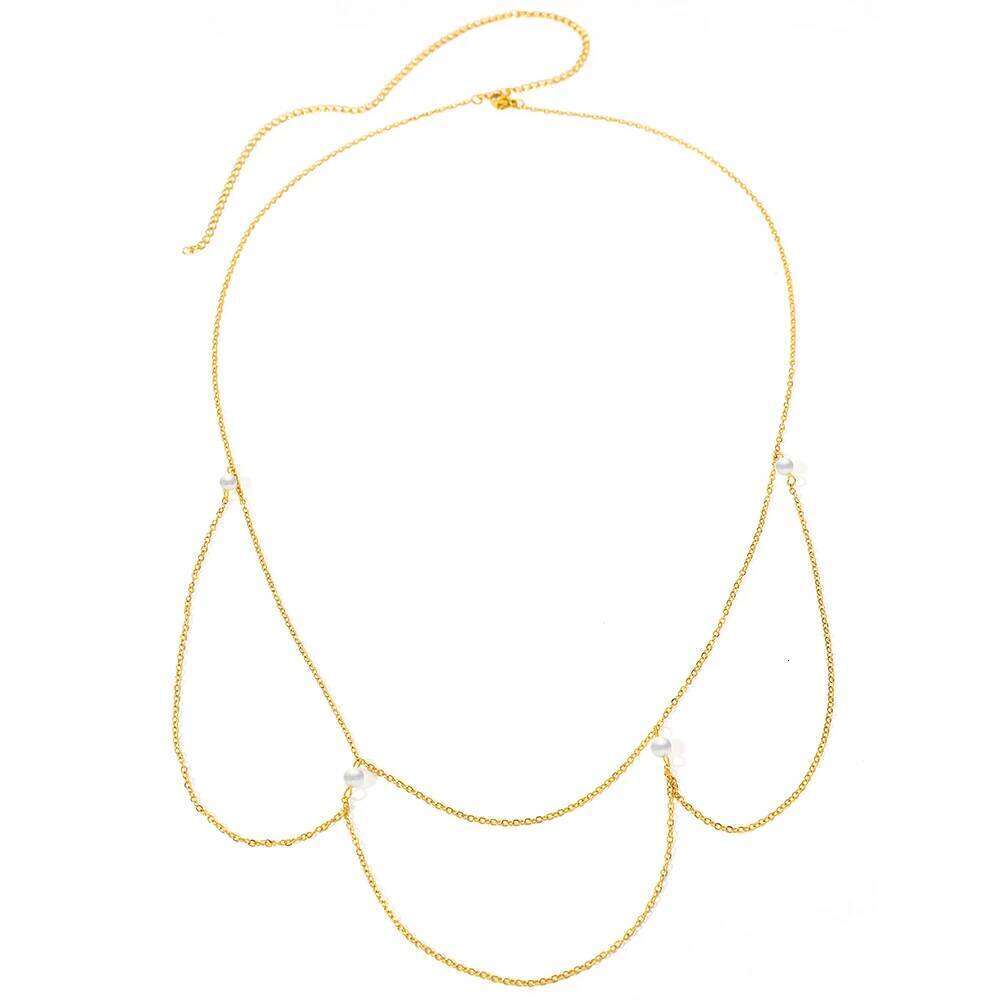 Stainless Steel Simple and Delicate Hanging White Imitation Pearl Design Fashion Body Chain For Women Jewelry Gifts H260228