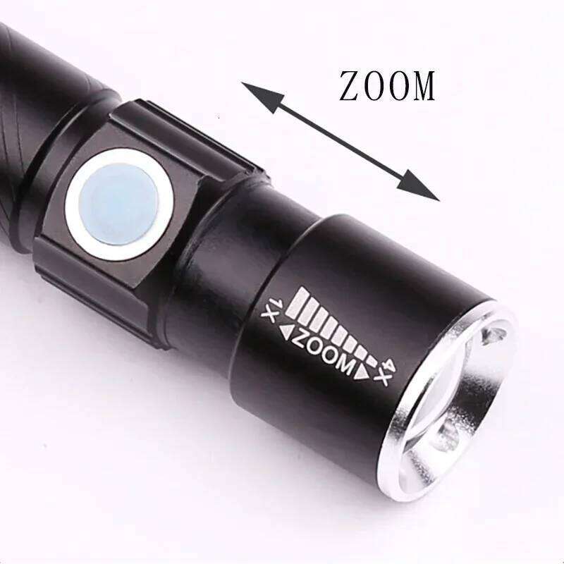 500LM Mini Aluminum Flashlight,USB Rechargeable Zoomable Torch, Waterproof Portable Pocket Light for Camping Hiking Emergency Z260301