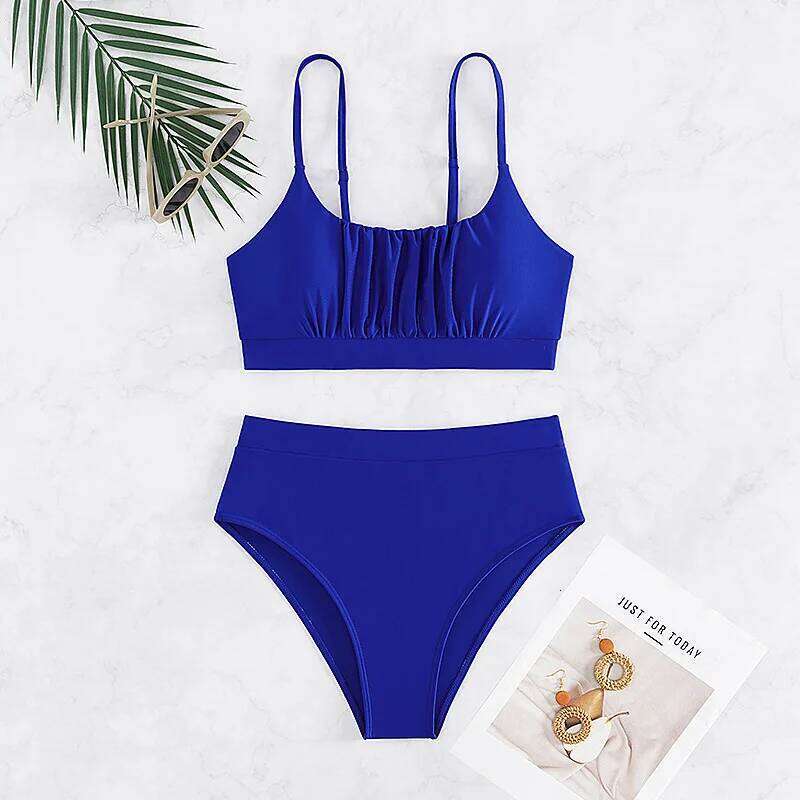 2026 Women's Swimsuit Solid Color High Waist Bikini Sexy Bathing Summer Holiday Beach Two Piece Panties Suit Ropa Z260301