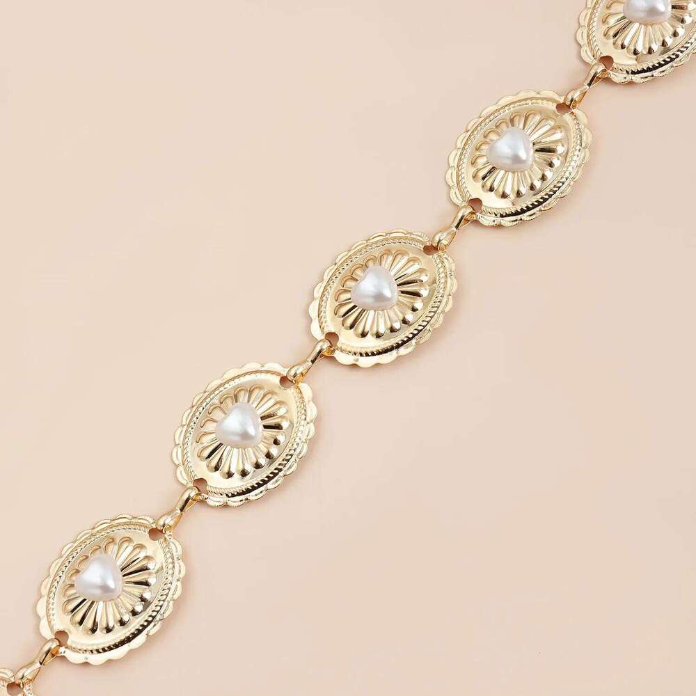 European and American Bohemian Metal Oval Faux Pearl Heart Waist Chain New Summer Style Belt for Dresses H260228