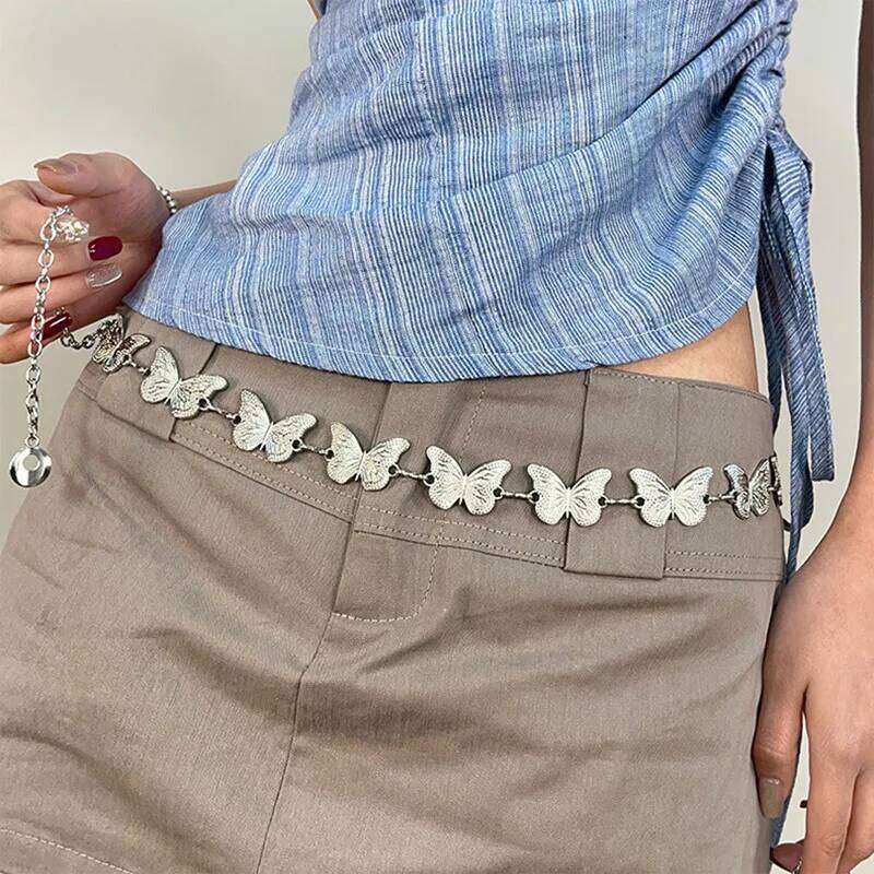 Exquisite Long Tassel Butterfly Chain for Women Silver color Metal Belt Lady Body Chains Waist Strap Accessories H260228