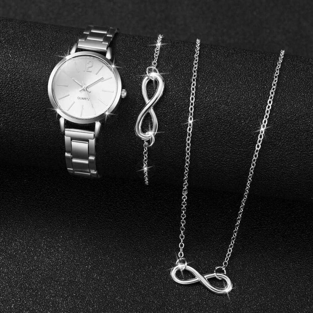 3PCS/Set Elegant Arabic Dial Women Wrist Silver Alloy Strap Quartz es Jewelry Set Reloj Mujer Without Box H260228