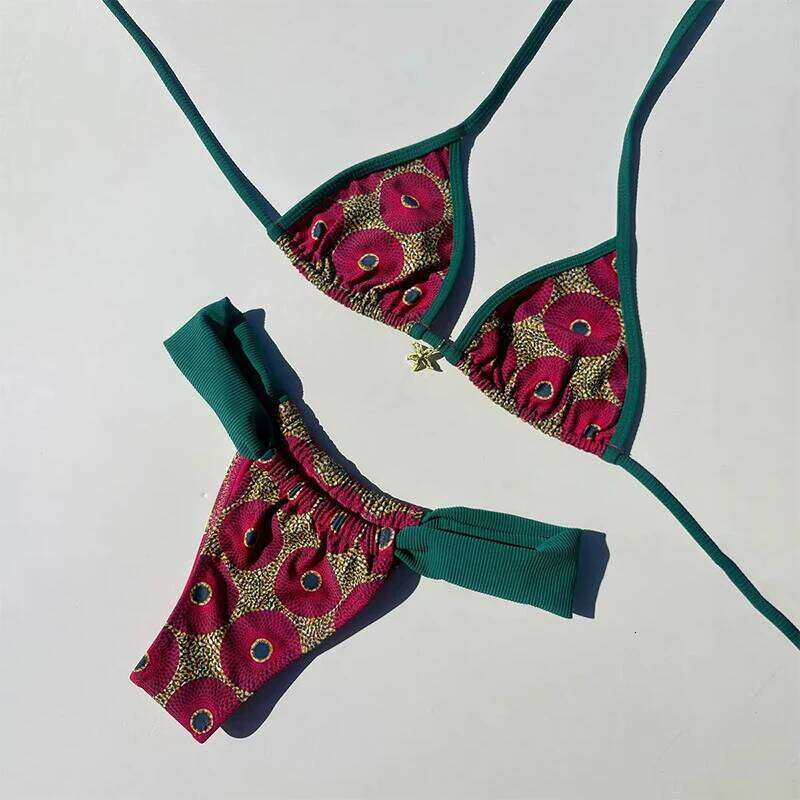 Bikinis Women Swimsuit Vintage Contrast Print Patchwork Design Sense Push Up Bikini Set Bathing Suit Swimming Beachwear 2 Piece Z260301