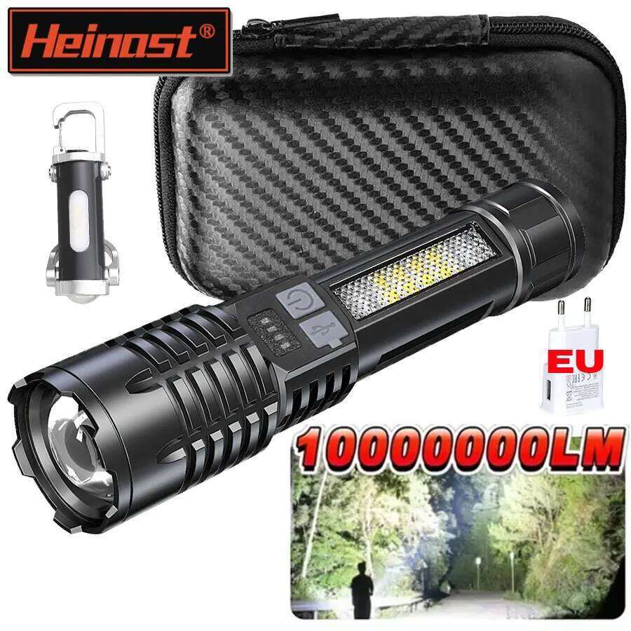 Heinast High Power LED Powerful TYPE-C Rechargeable COB Flashlight With Side Light Torch For Outdoor Camping Hiking Z260301