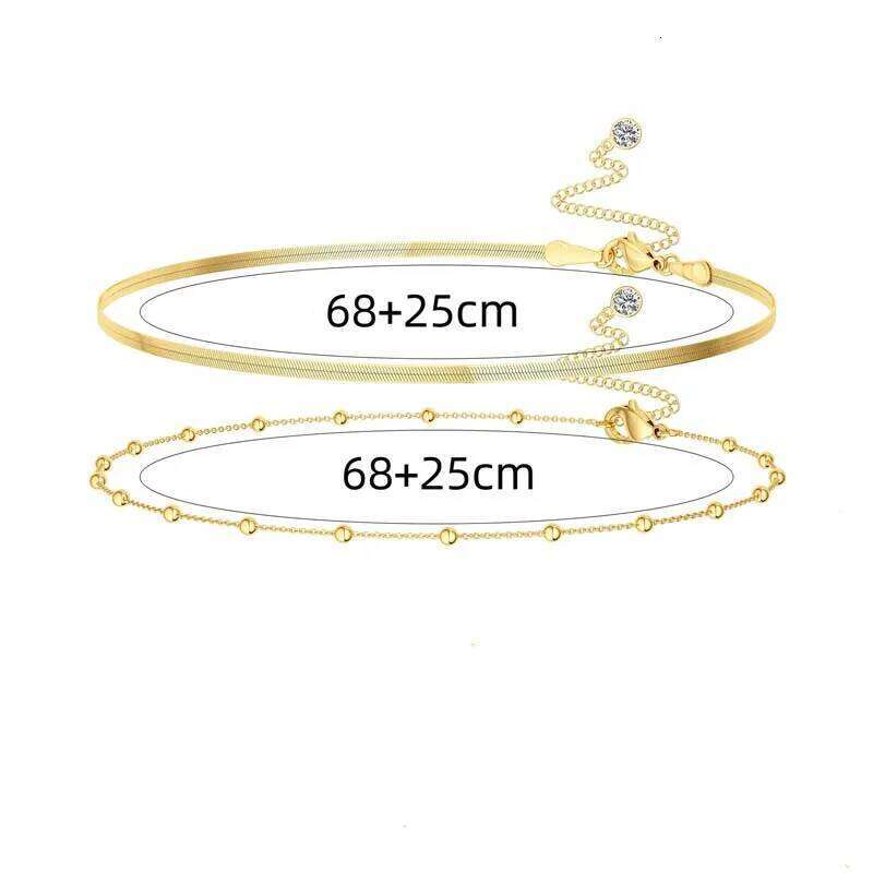 Fashion Double Layered Beaded Waist for Women New Simple Gold Color Round Beads Snake Bone Belly Chain Jewelry Gifts H260228