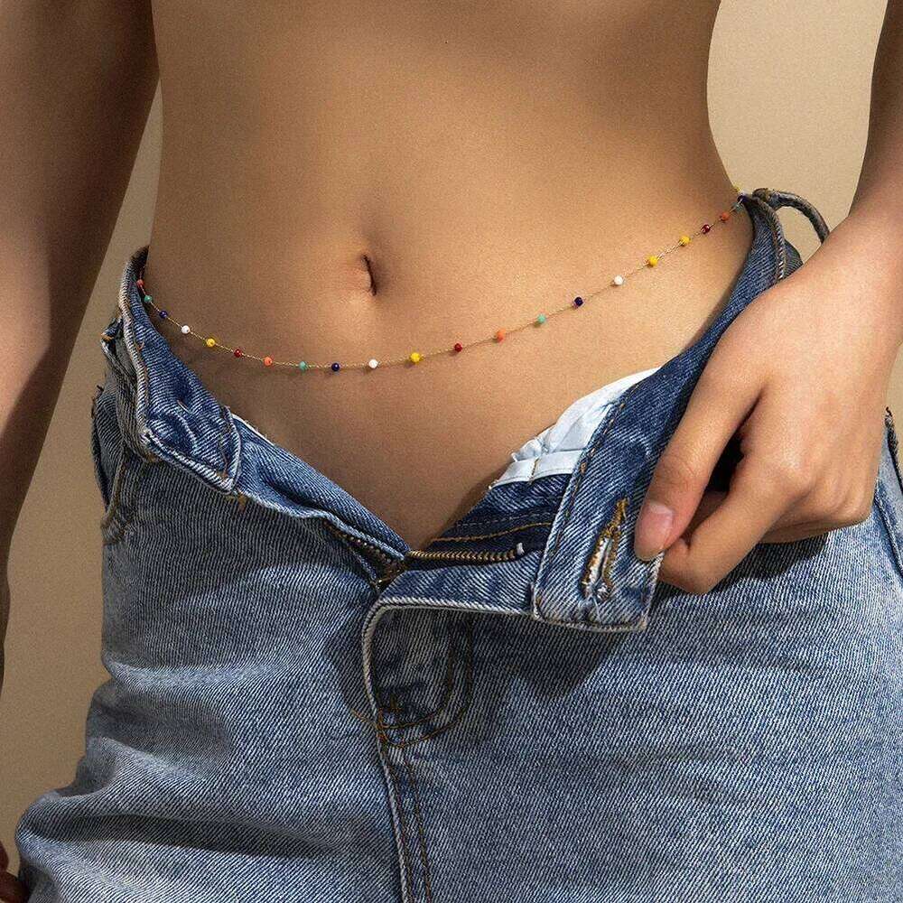 Butterfly Thin Waist Women's Simple Beach Bikini Ball Female Body Chain Jewelry Rhinestone Pearl Beaded H260228